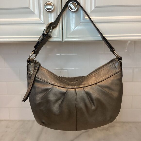 Coach Soho Hobo Pleated Graphite Metallic Leather Shoulder Bag - Picture 1 of 15